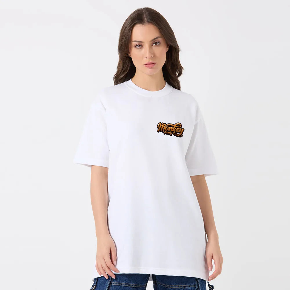 White Oversized Drop Shoulder T-Shirt for Women Relaxed Fit Tee