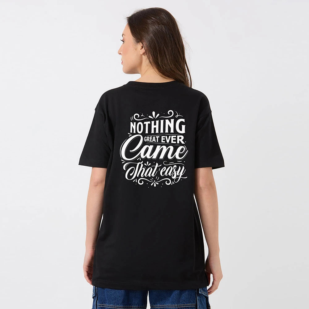black oversized t-shirt for women, motivational quote t-shirt, drop shoulder tee, cotton loose fit shirt, inspirational printed top, women’s streetwear t-shirt, casual black graphic tee, typography back print shirt, girls oversized fashion t-shirt, comfy oversized t-shirt women