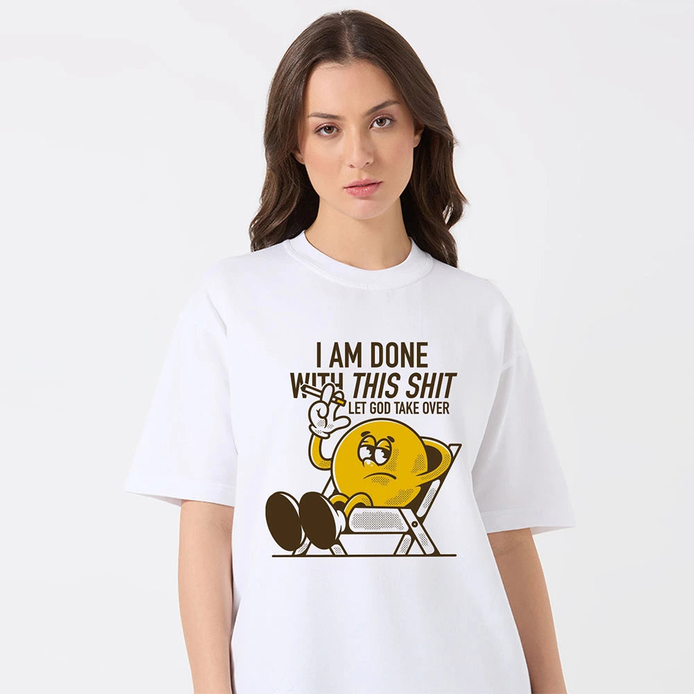 Women’s Oversized White Graphic T-Shirt | Funny Quote Streetwear Tee