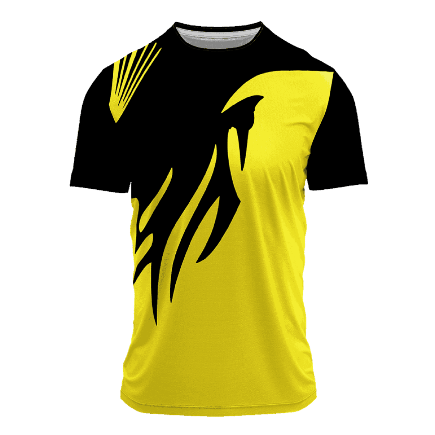कस्टम राउंड नेक स्पोर्ट्स जर्सी | येलो और ब्लैक | अपनी डिजाइन बनाएं