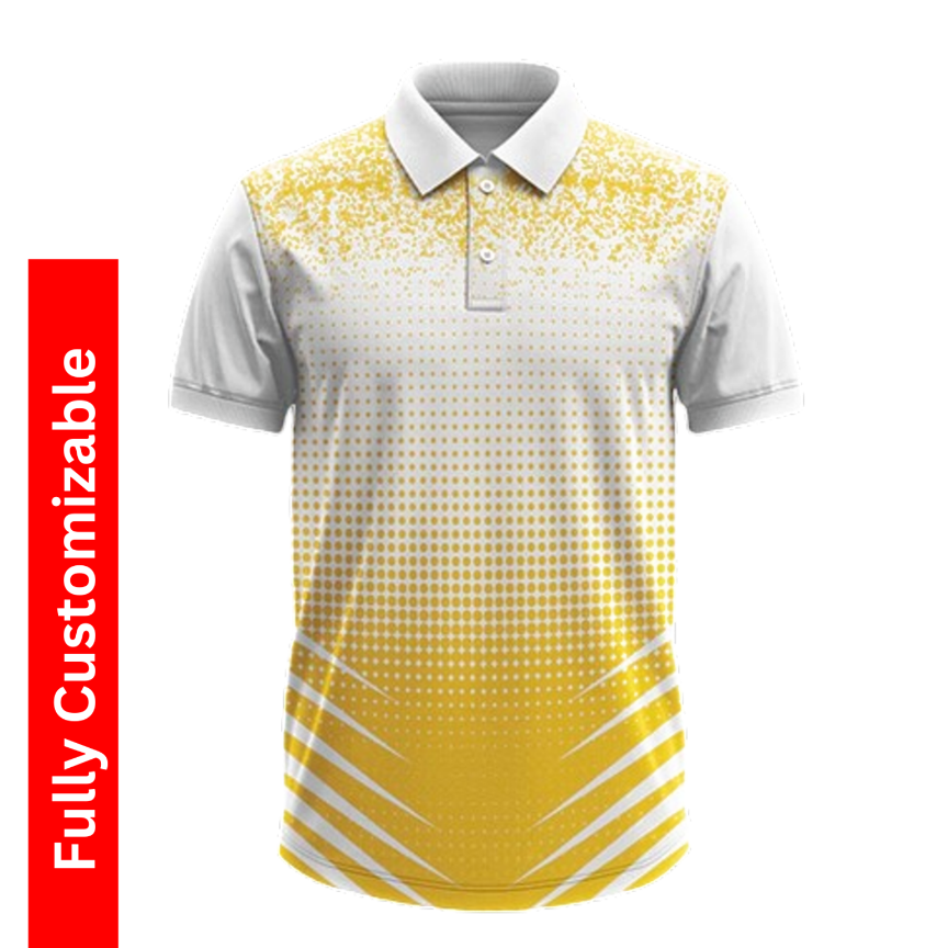 कस्टम पोलो नेक स्पोर्ट्स जर्सी - पीला और सफेद - नमूना