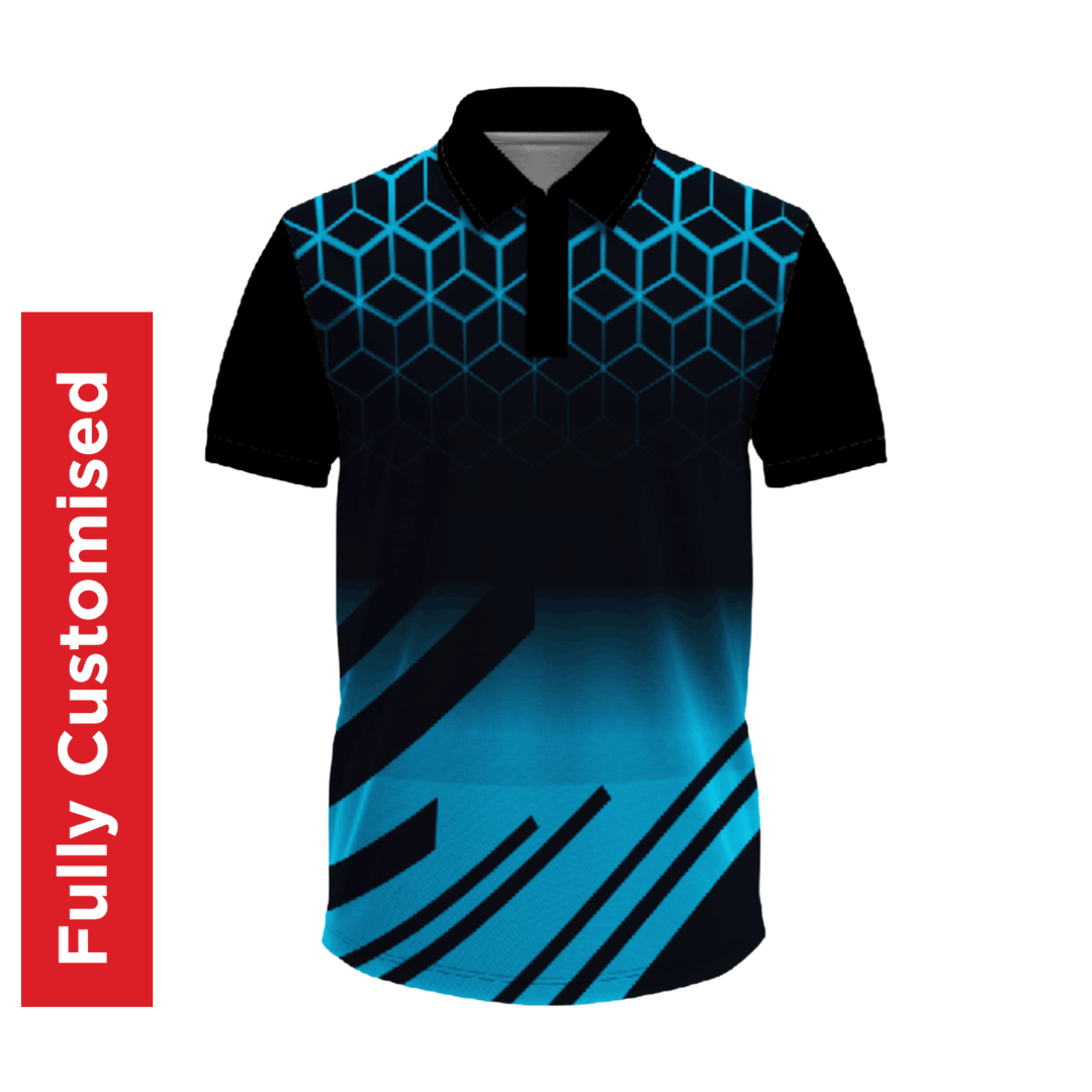 कस्टम पोलो स्पोर्ट्स जर्सी - काला और नीला - न्यूनतम ऑर्डर 1