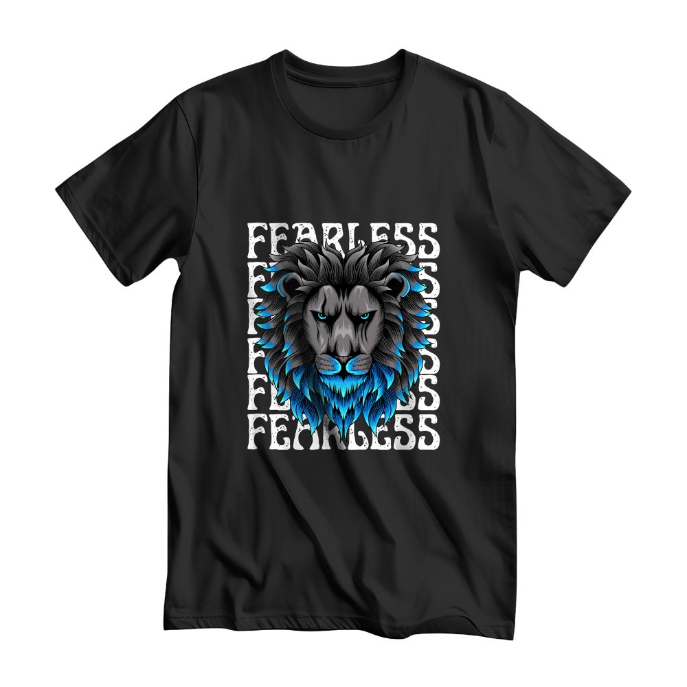 Printed cotton t-shirt, Graphic tee, fearless t-shirt, Lion t-shirt, Ring-spun cotton t-shirt, Combed cotton t-shirt, Eco-friendly ink t-shirt, Screen-printed t-shirt, Durable print t-shirt, Modern fit t-shirt, Contemporary fit t-shirt, Crew neck t-shirt, Pre-shrunk t-shirt, Cotton t-shirt