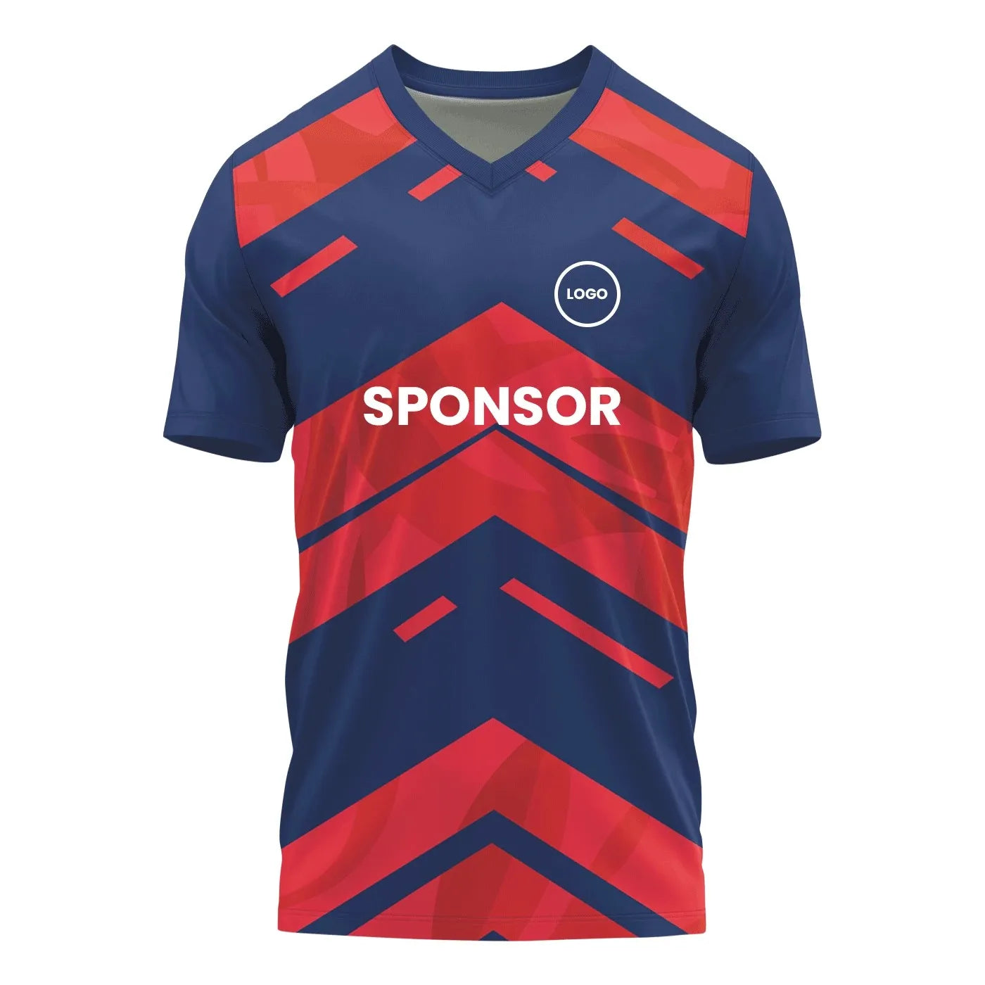 एथलेटिक वी नेक स्पोर्ट्स जर्सी - यूनिसेक्स, सब्लिमेशन प्रिंट - नीला और लाल - न्यूनतम ऑर्डर 1