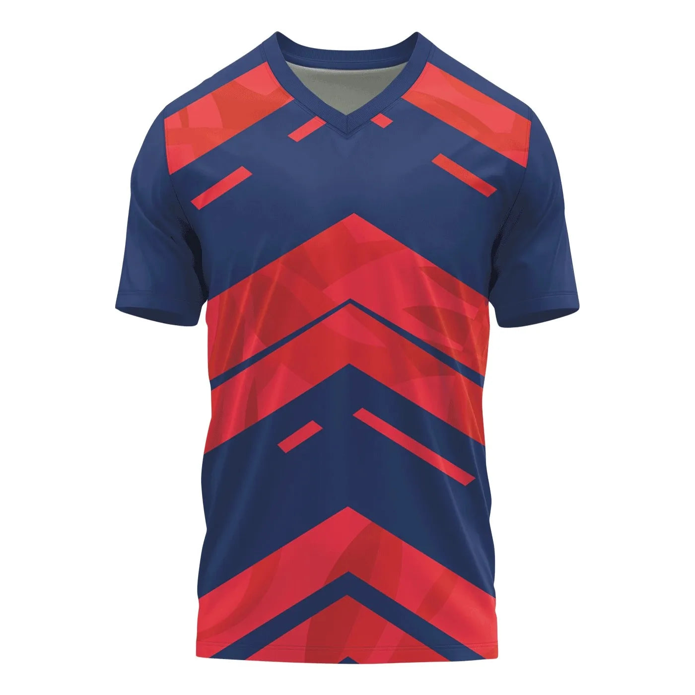 एथलेटिक वी नेक स्पोर्ट्स जर्सी - यूनिसेक्स, सब्लिमेशन प्रिंट - नीला और लाल - न्यूनतम ऑर्डर 1
