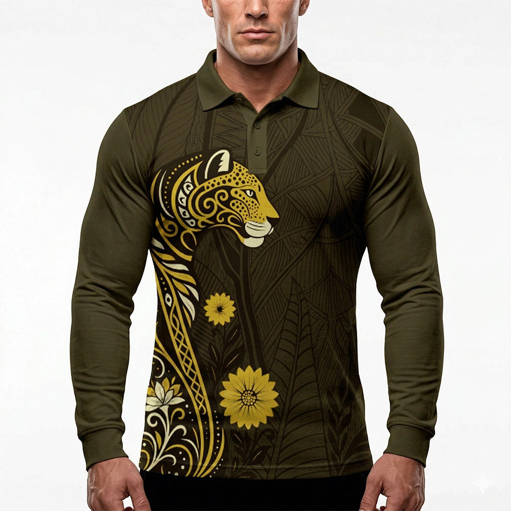 Luxury Leopard Art Full Sleeve Jersey – Designer Athletic Performance Polo