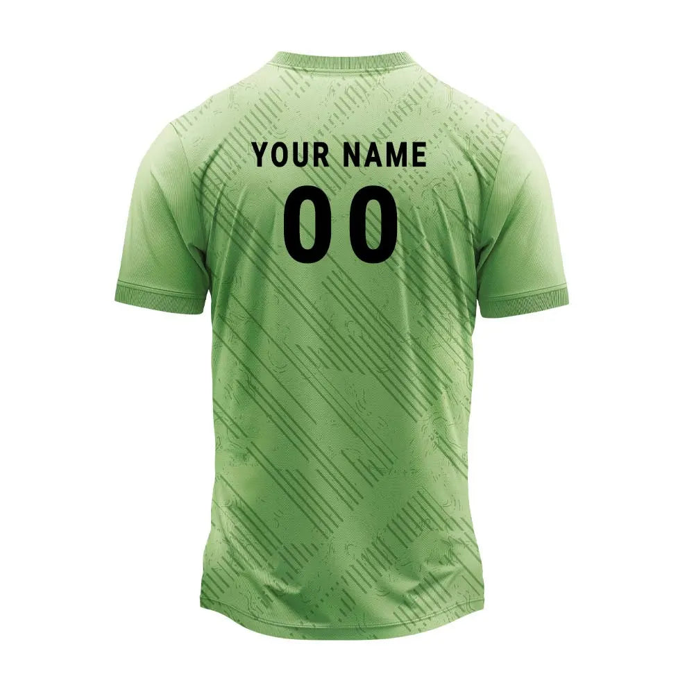 Light green jersey back with sample player name and number 00