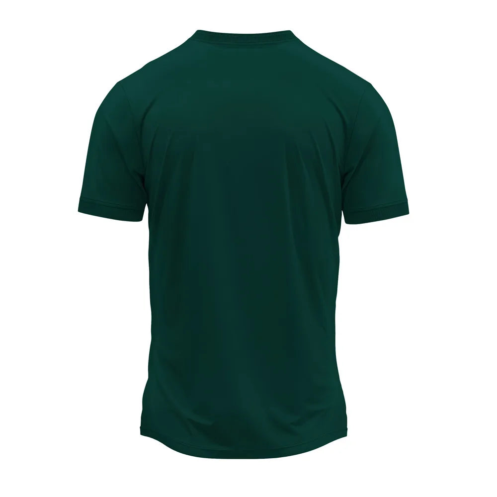 Forest green round-neck sports jersey, plain back view