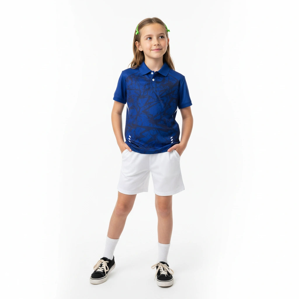 Kids Deep Blue Polo Jersey – Abstract Graphic Print Custom Sports Tee