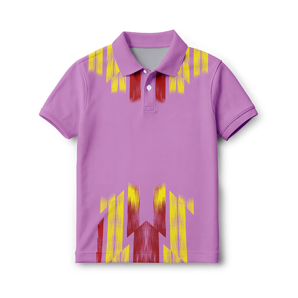 Kids lilac flame print polo jersey front view