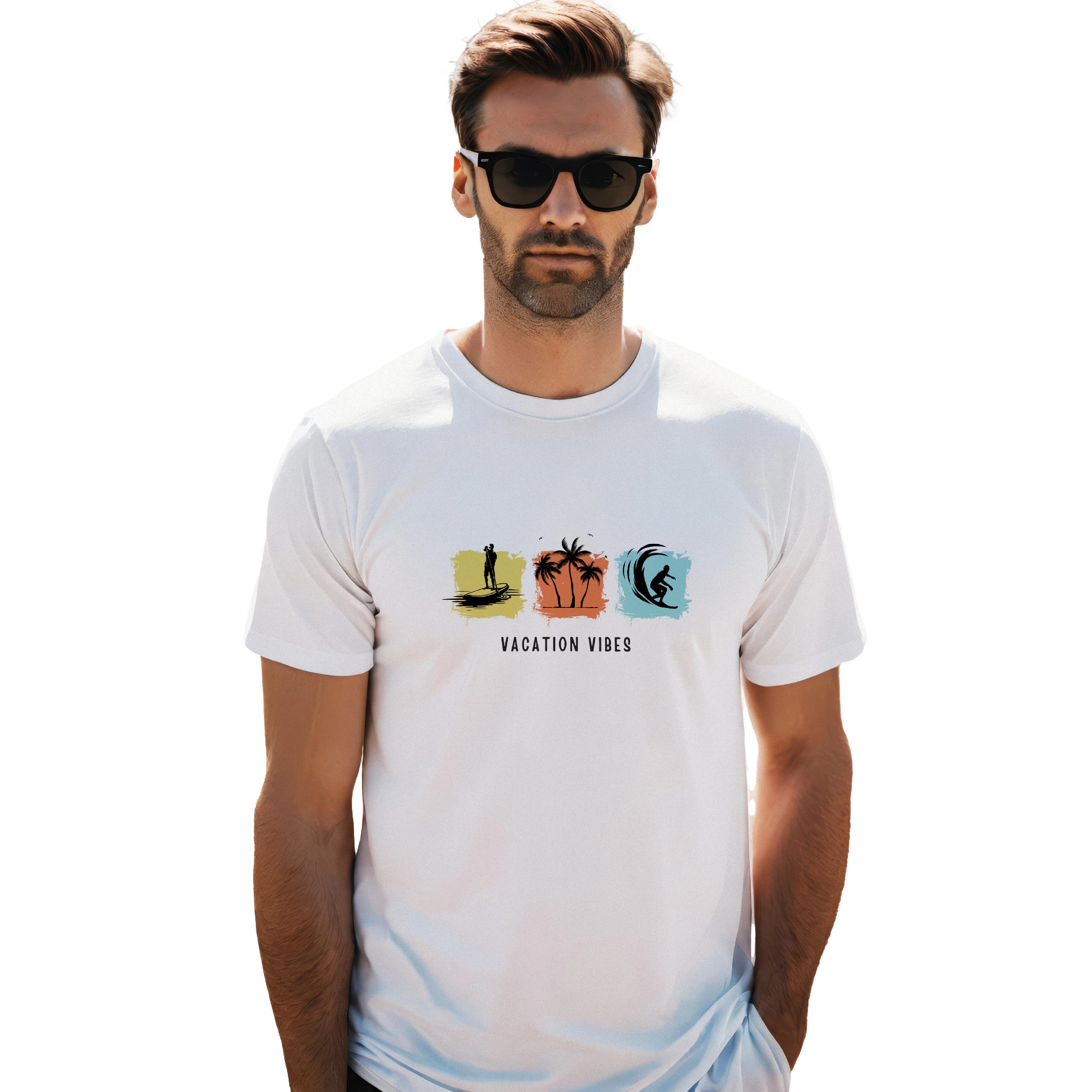 vacation vibes t shirt, beach print t shirt for men, summer cotton t shirt, men’s casual graphic tee, tropical t shirt men, holiday wear t shirt, men’s round neck t shirt, travel t shirt men, breathable cotton t shirt, beachwear for men, surf print tee, white printed t shirt men, casual wear for summer, men’s short sleeve tee, beach style fashion, graphic t shirt online, cotton t shirt for men