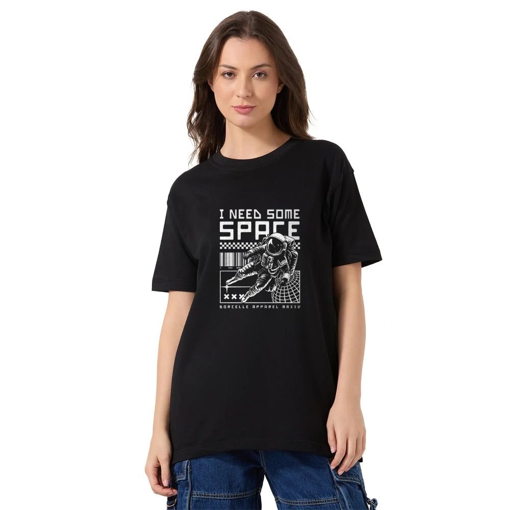 i need space oversized t-shirt, black drop shoulder t-shirt, oversized cotton tee for women, baggy space print shirt, space quote t-shirt, relaxed fit streetwear tee, oversized graphic t-shirt for girls, unisex space themed tee, comfy oversized black shirt, cotton quote t-shirt women