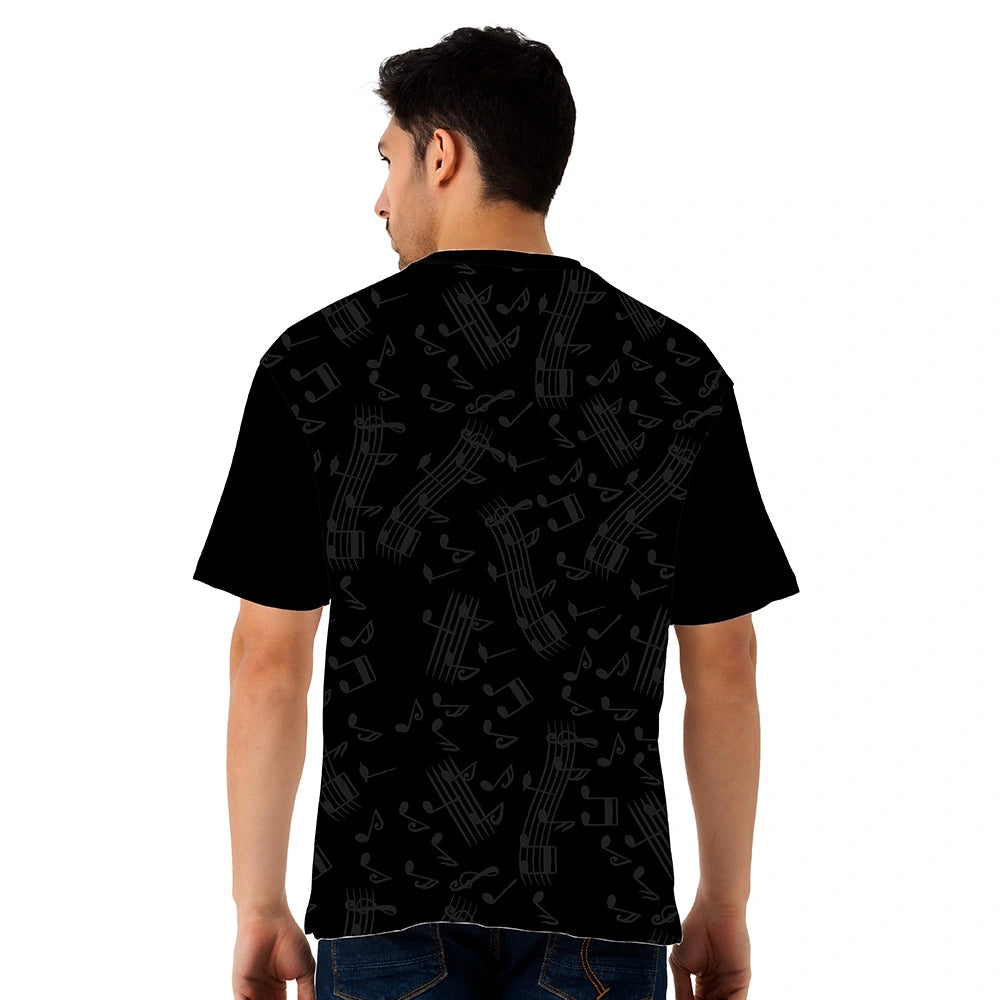 music graphic jersey, men oversized tee, drop shoulder apparel, streetwear concert top, festival fashion shirt, colorful soundwave print, relaxed fit jersey, band style clothing, artistic graphic top, casual black tee