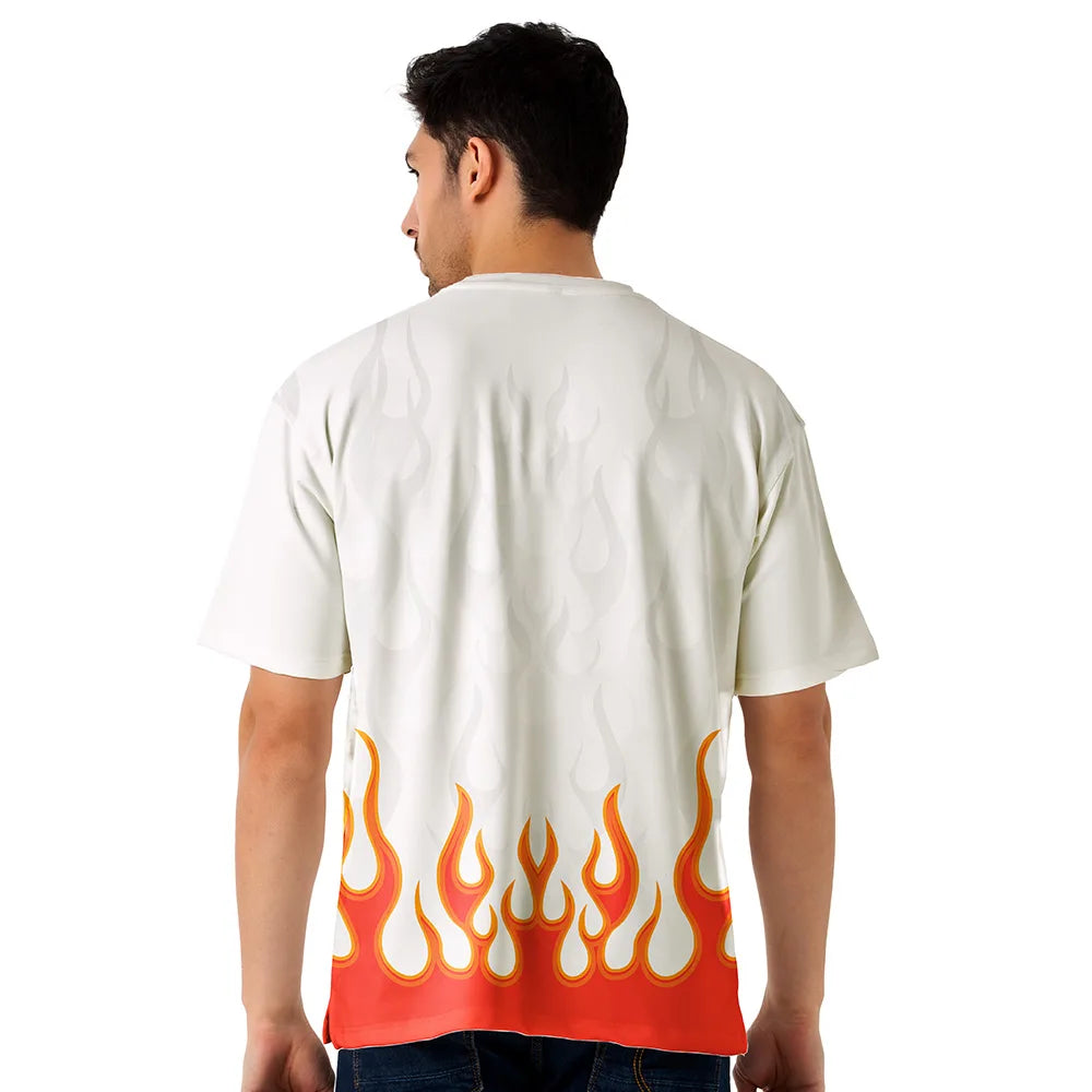 oversized jersey, white fire oversized jersey, orange flame oversized t shirt, fire print oversized jersey men, flame streetwear jersey, baggy fire graphic tee, trendy oversized flame jersey, white oversized jersey streetwear, orange fire oversized t shirt men, cool flame oversized jersey