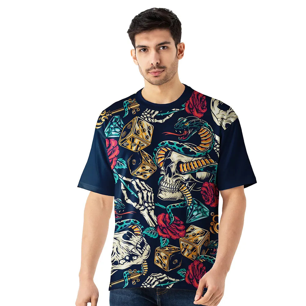 men oversized jersey, skull snake graphic t shirt, all over print t shirt men, men’s streetwear t shirt, black graphic tee for men, trendy oversized t shirt men, breathable printed jersey, gothic skull t shirt men, tattoo art graphic tee, edgy streetwear t shirt