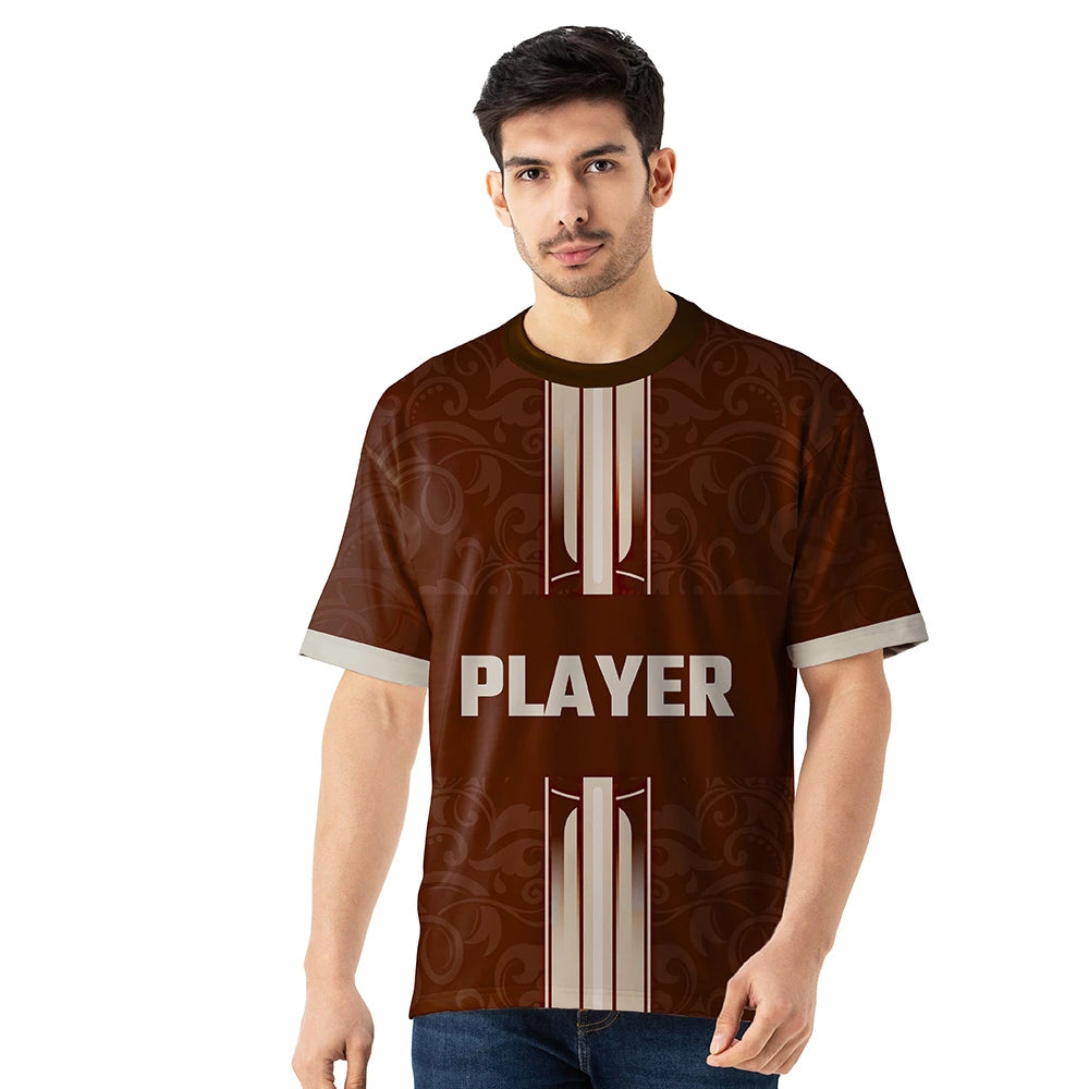 oversized jersey, oversized jersey t-shirt, baggy fit jersey, drop shoulder tee, loose fit sports t-shirt, men’s brown jersey, number print t-shirt, streetwear jersey men, relaxed fit tee, breathable polyester jersey, athletic style t-shirt, casual oversized top, sporty graphic jersey, men’s baggy fashion, soft jersey fabric, urban streetwear tee, everyday casual wear men, oversized athletic shirt, trendy baggy tee men, down shoulder loose fit t-shirt