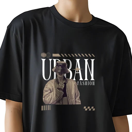 Urban Graphic Print Oversized Black T-Shirt for Women