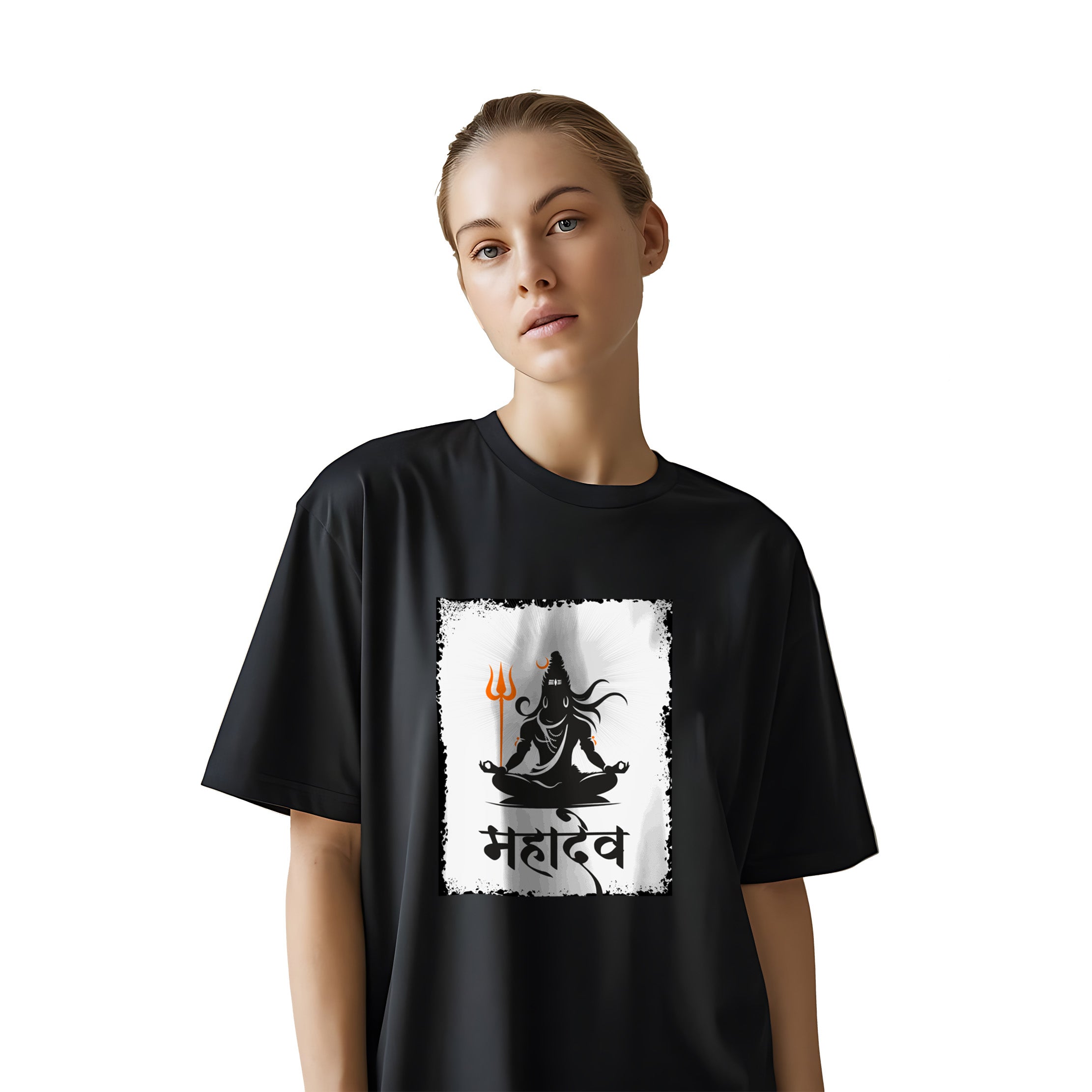 Oversized Black T-Shirt for Girls with Graphics - Divine Mahadev