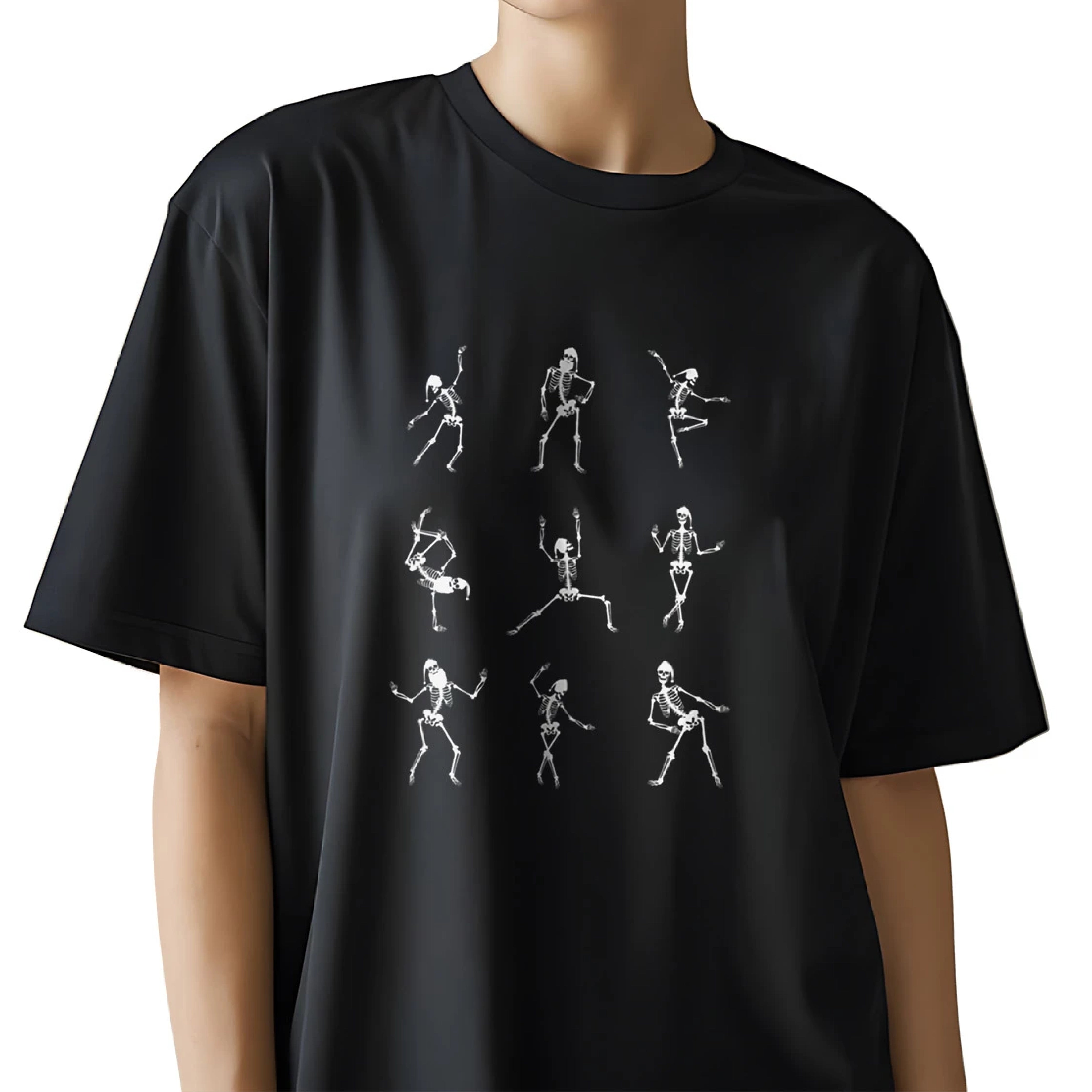Skeleton Groove Black Oversized T-Shirt for Women | Baggy Drop Shoulder Tee