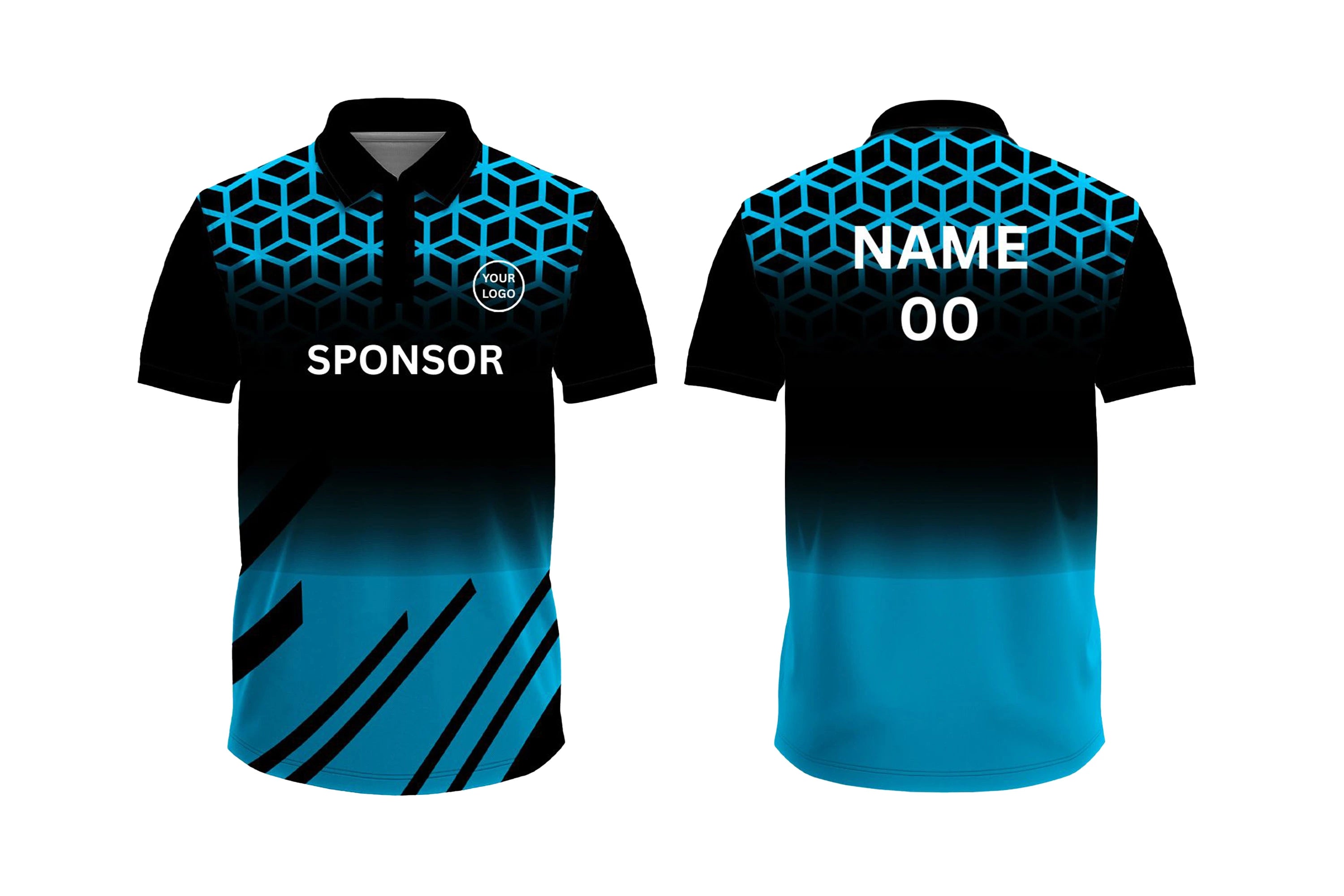 mens cricket jersey, indian cricket jersey, black blue cricket top, cricket polo neck men, geometric cricket design, cricket uniform men, sublimation cricket shirt, breathable cricket wear, cricket match clothing, cricket training top, performance cricket kit, custom cricket apparel, gradient cricket jersey, club cricket outfit, cricket activewear