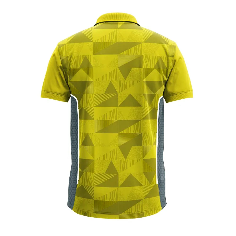Yellow Geometric premium polo jersey, plain back view