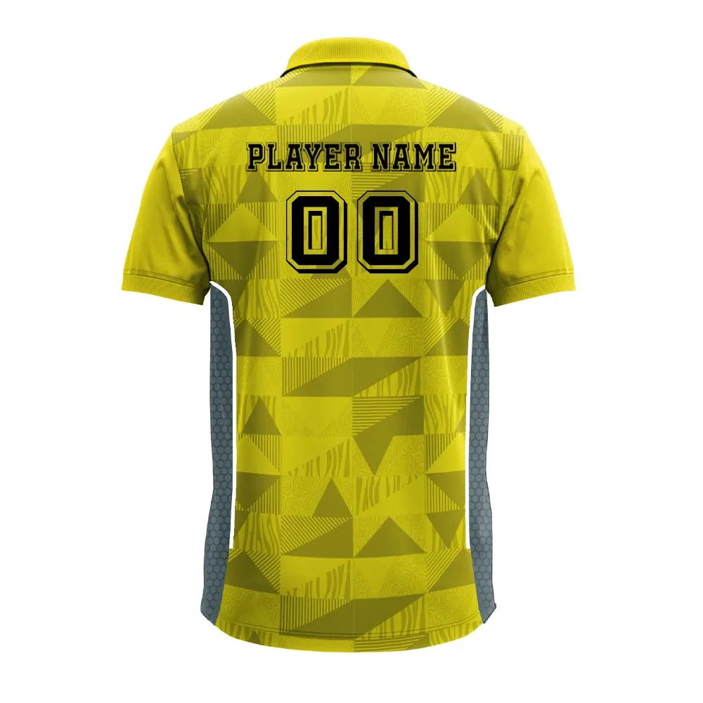 Yellow Geometric polo jersey back showing player name and number placement