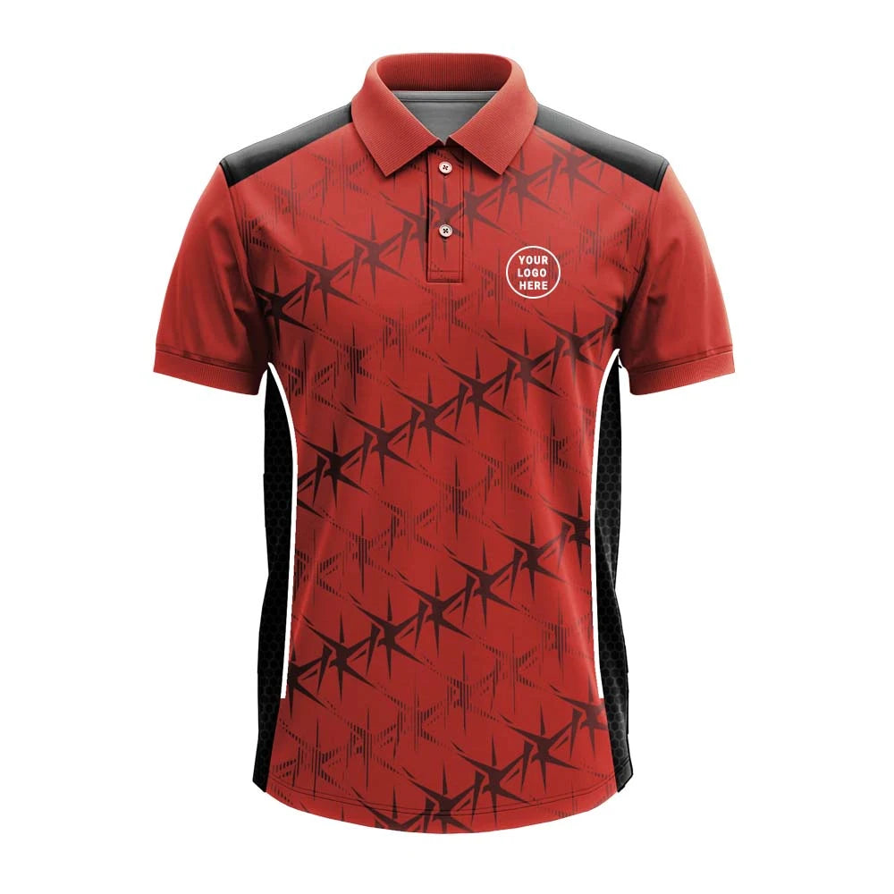 Red Black Angular polo jersey front showing optional team logo placement