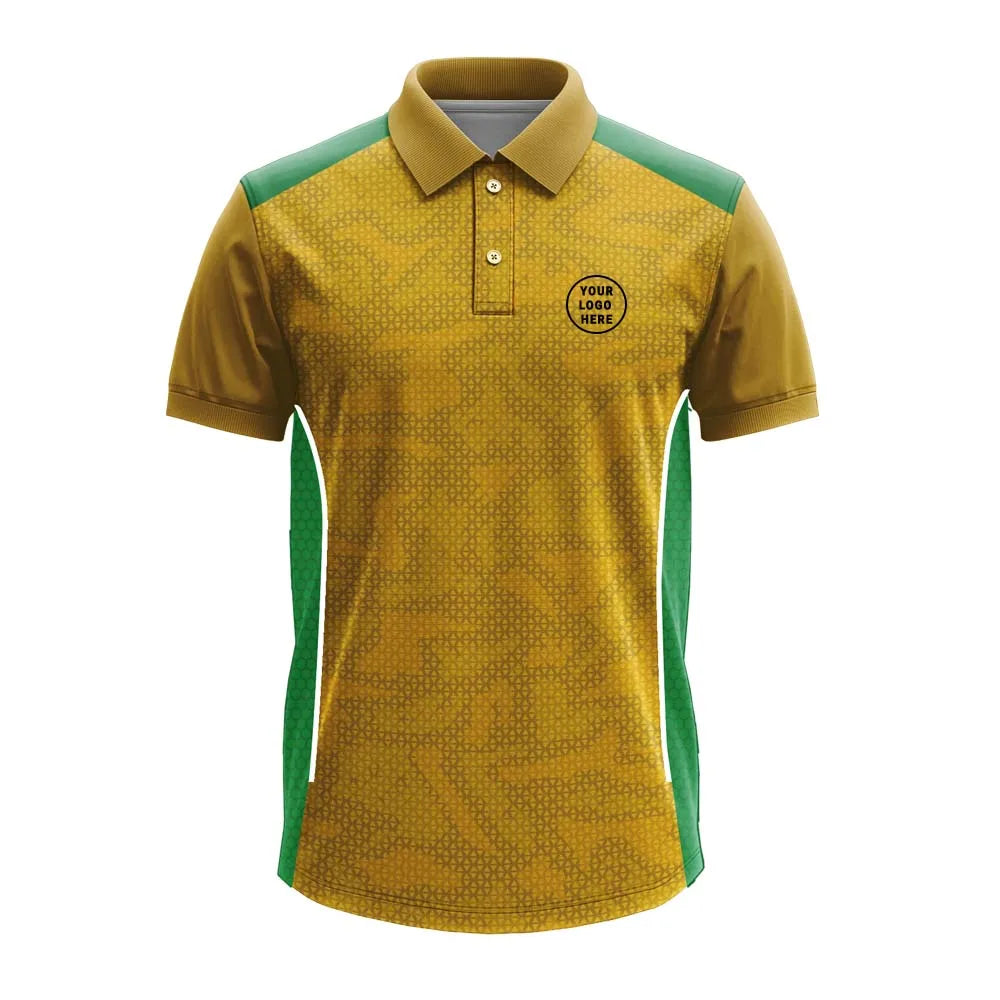 Mustard Micro Geometric polo jersey front showing optional team logo placement
