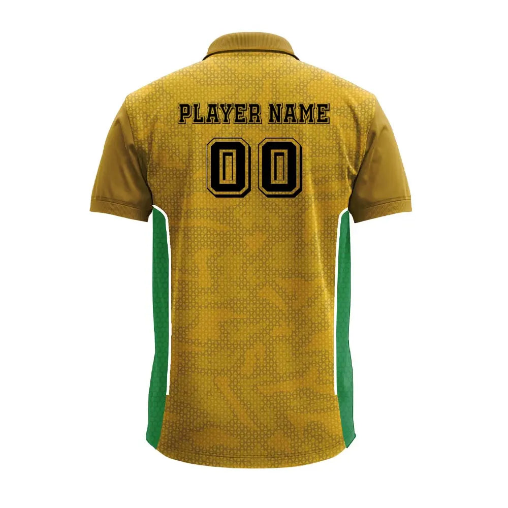 Mustard Micro Geometric polo jersey back showing player name and number placement