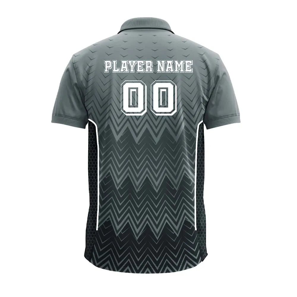 Charcoal Zigzag polo jersey back showing player name and number placement