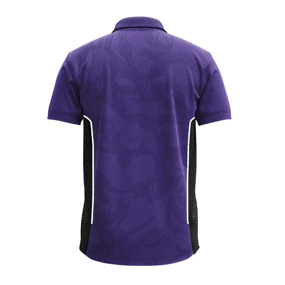 Purple Fine Stripe polo jersey, plain back view