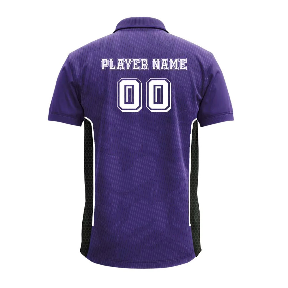 Purple Fine Stripe polo jersey back showing player name and number placement