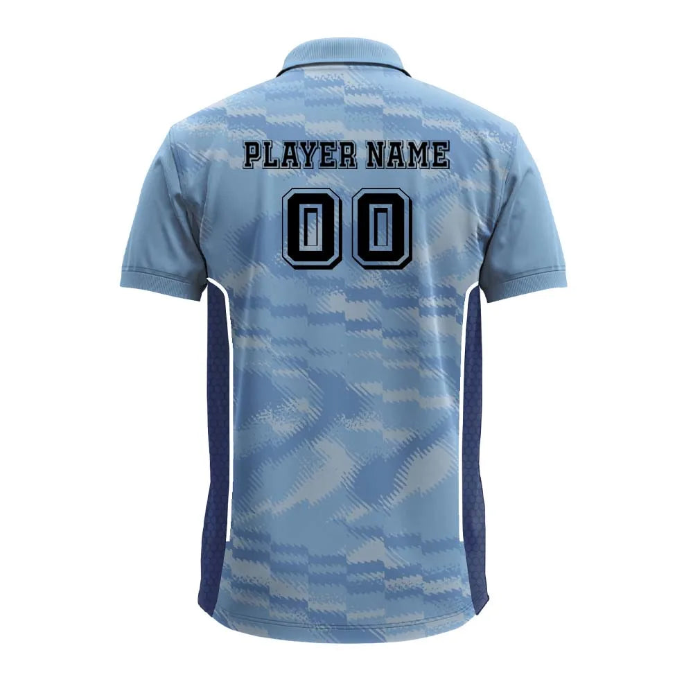 Light Blue Brush-Stroke polo jersey back showing player name and number placement