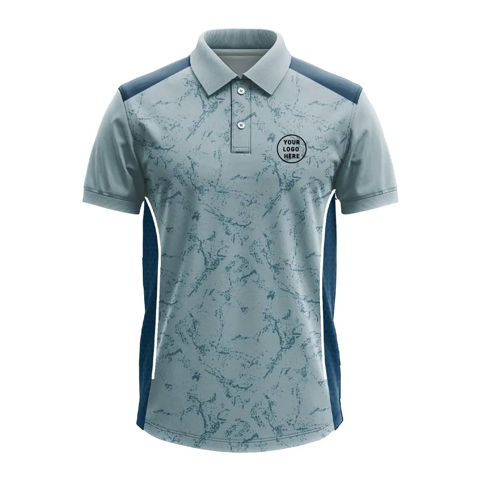 Slate Blue Marble polo jersey front showing optional team logo placement