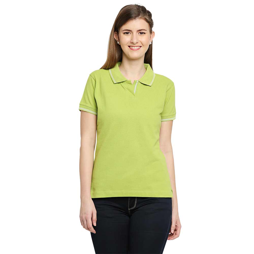Women’s Polo Neck T-Shirt - Plain High Neck Cotton Tee