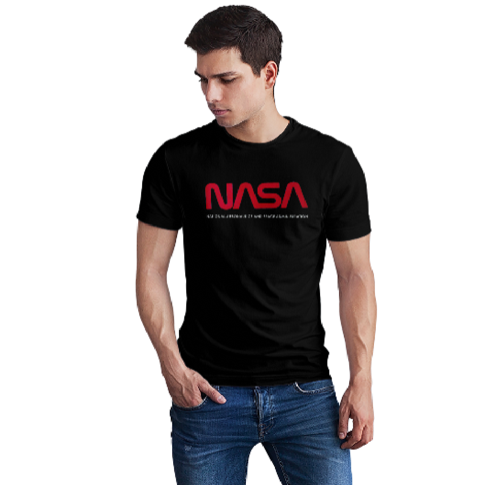 Round Neck Black Cotton T-Shirt with NASA Design,Stylish Black Cotton T-Shirt with NASA Design,
High-Quality Round Neck Black T-Shirt - NASA Design