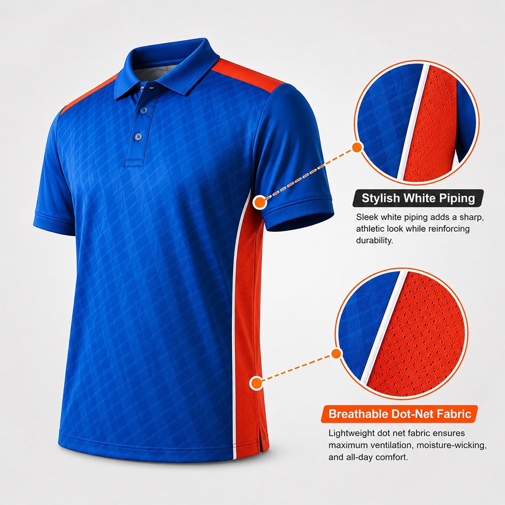 Premium Custom Sports Polo Jersey with Side Mesh Panels & Logo