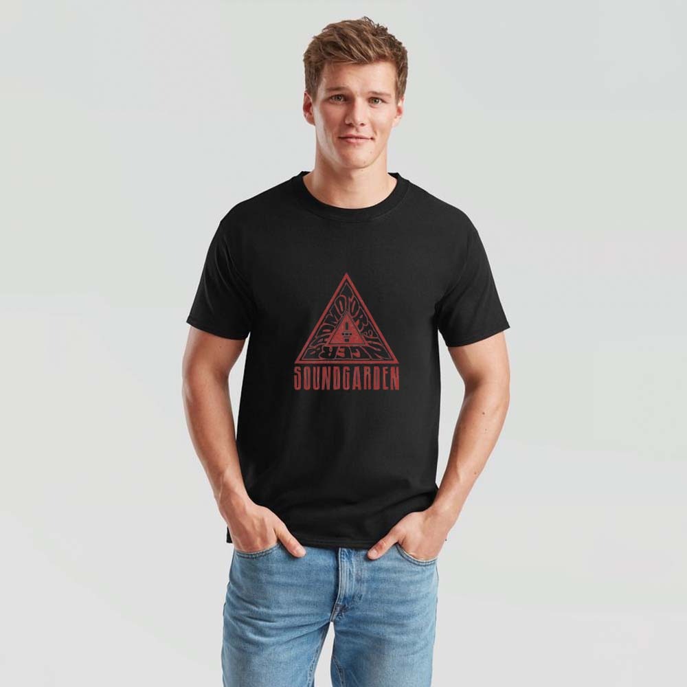 Printed cotton T-shirt, Graphic design T-shirt, Soundgarden T-shirt, Black printed T-shirt, Stylish cotton T-shirt, Premium cotton T-shirt for men, Modern fit T-shirt,Breathable T-shirt fabric,Casual wear T-shirt;