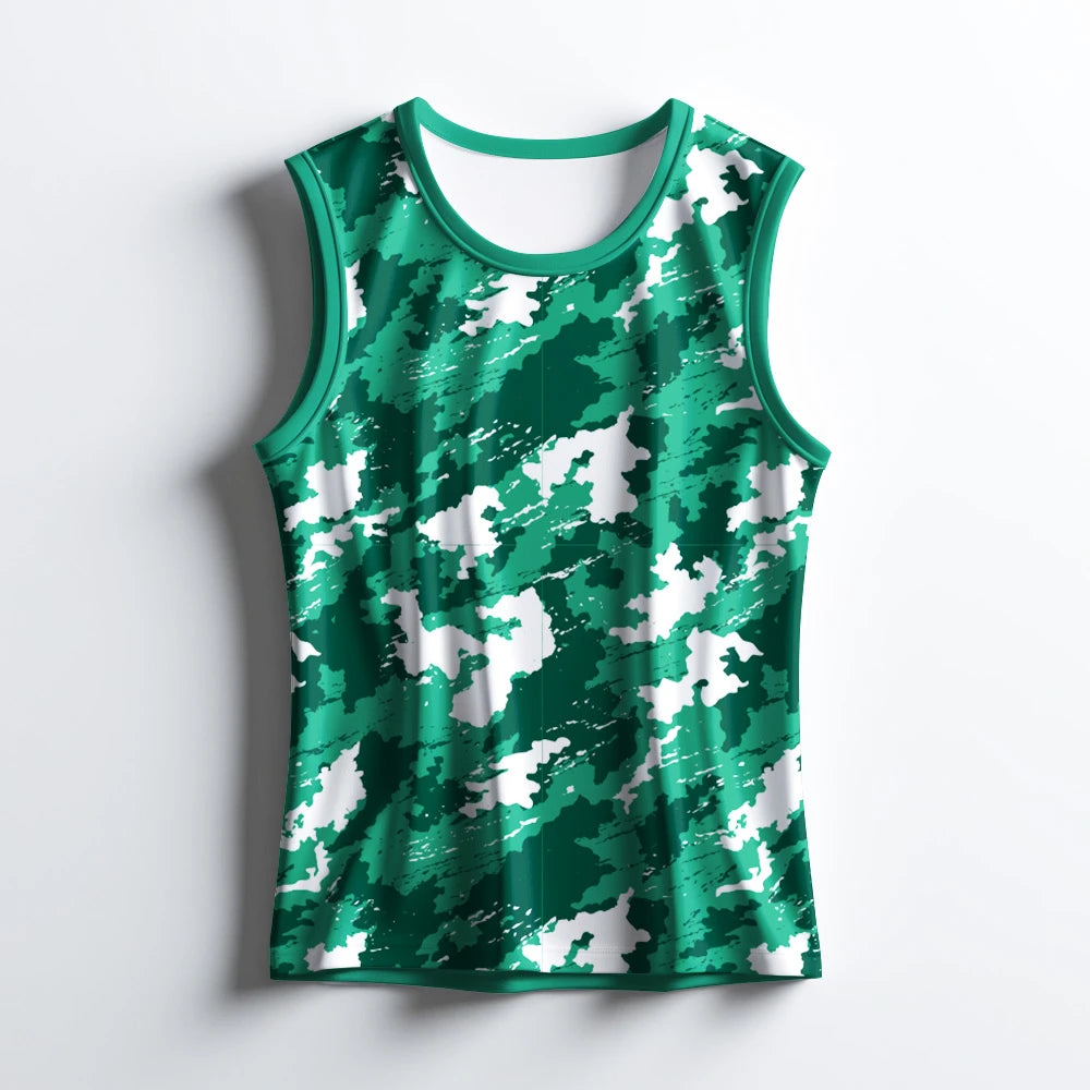 Men’s Camouflage Sleeveless Jersey – Green & White Activewear