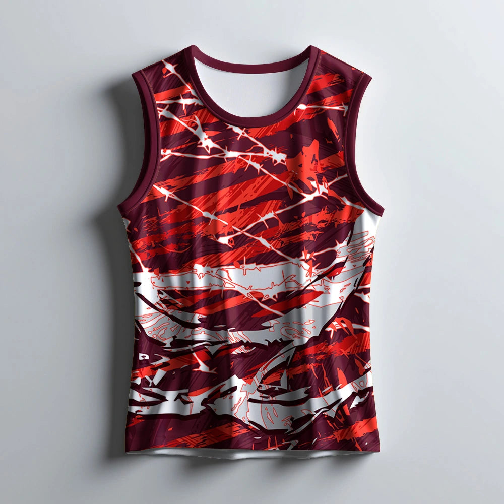 Men’s Maroon Digital Print Sleeveless Singlet | Gym & Sports Jersey