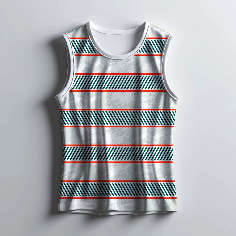 Men’s White Sleeveless Jersey with Diagonal Stripes – Lightweight Sports Singlet