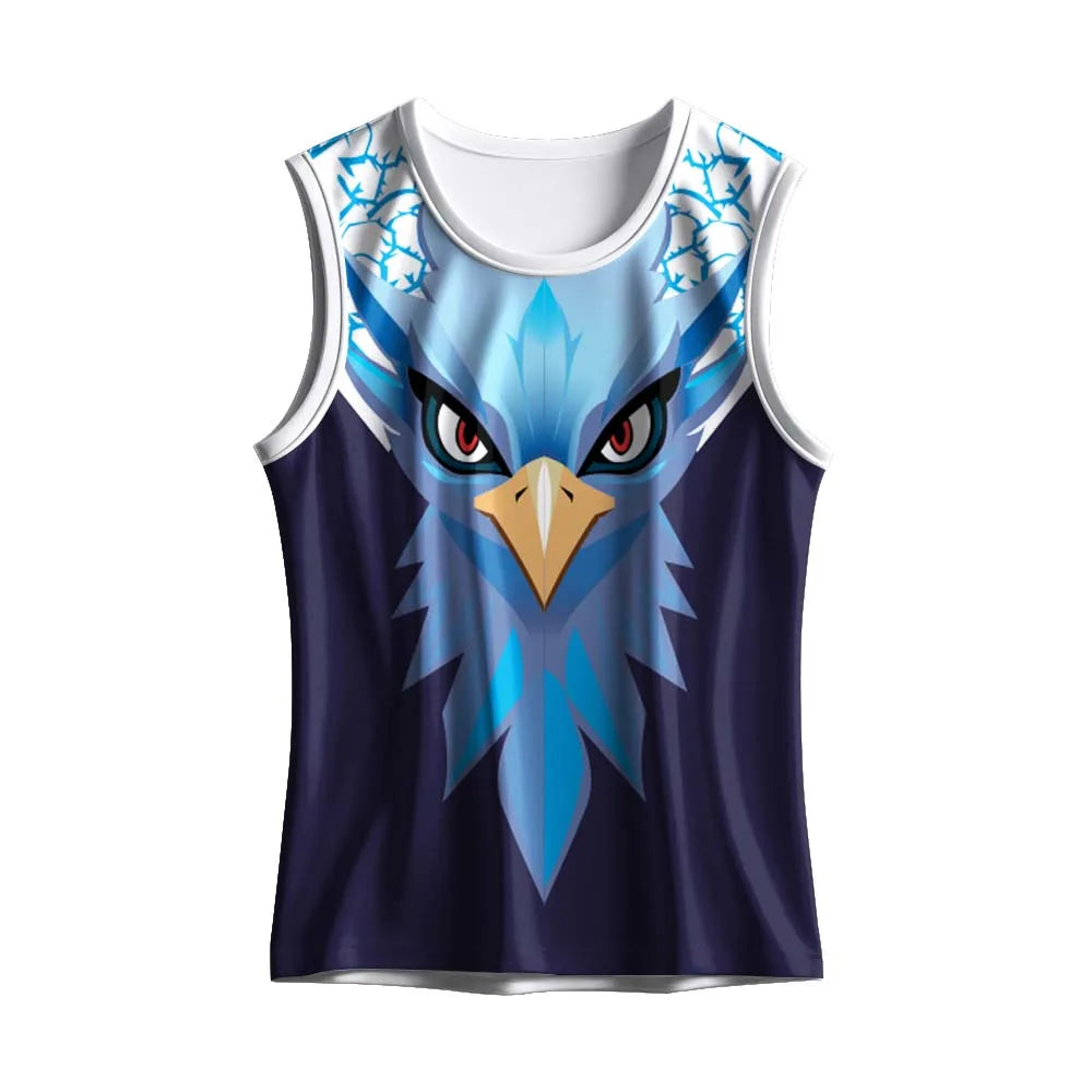 Front view of the navy singlet with a blue eagle graphic