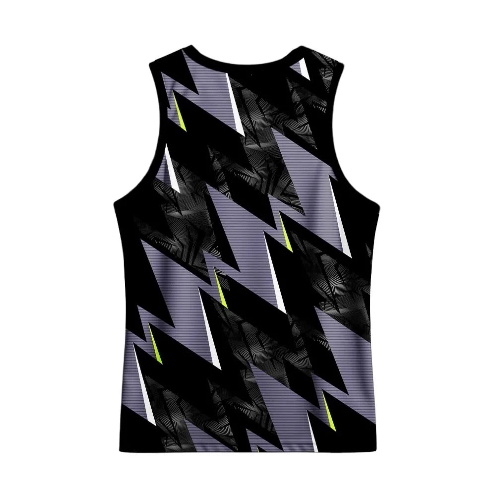Back view showing the black and grey zigzag back