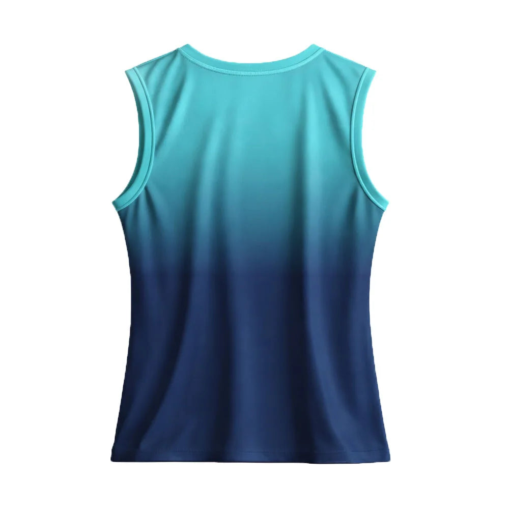 Back view showing the turquoise-to-navy gradient back