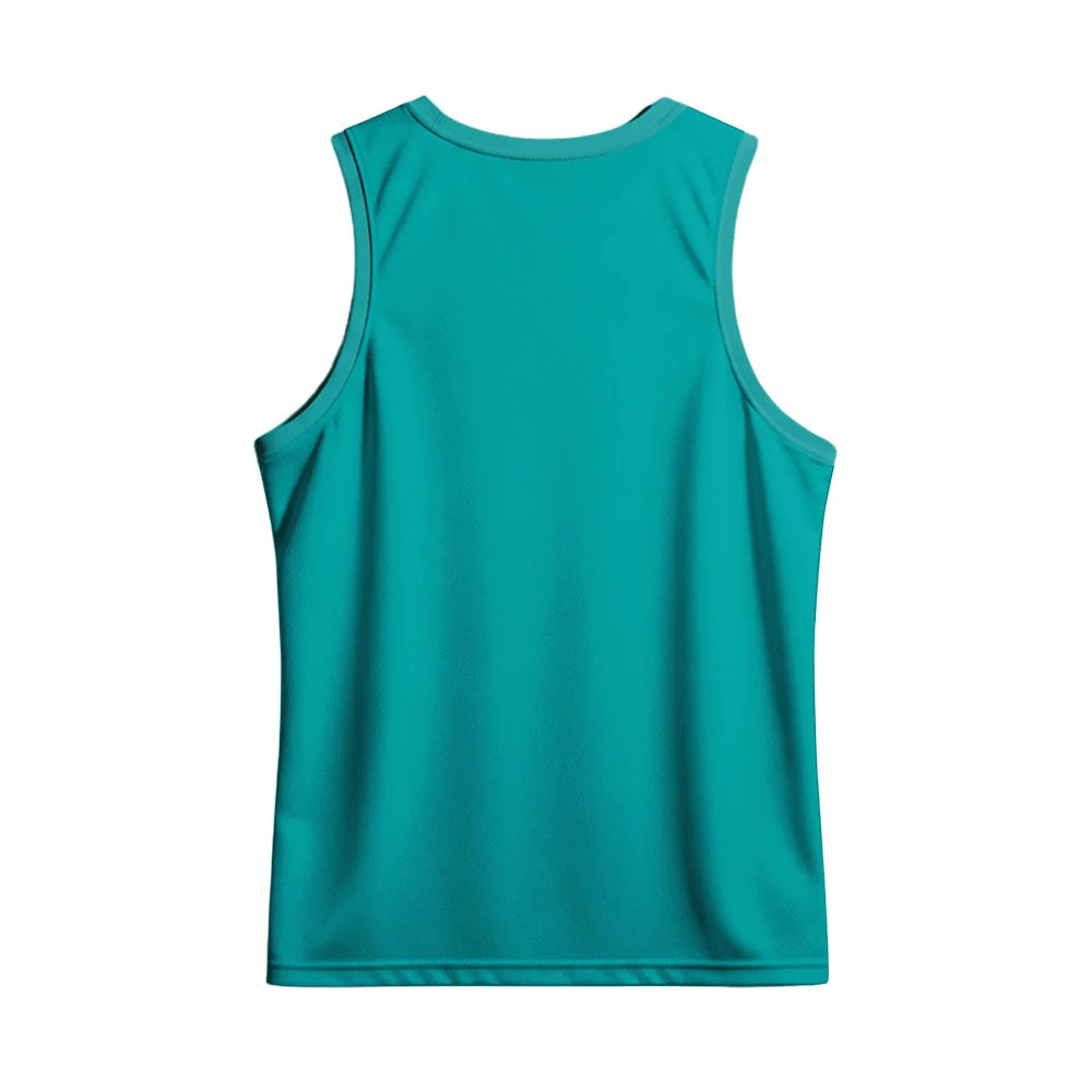 Back view showing the plain teal back