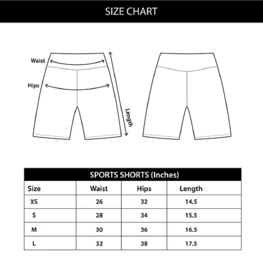 Women's shorts size chart,Size guide for women's shorts,Women's activewear size chart,Sports shorts sizing guide,Size chart for women’s active shorts,Women's workout shorts size guide