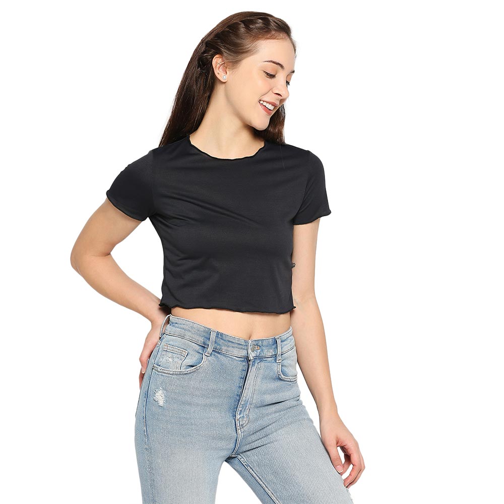 Printed crop t shirt, Lettuce edge crop top, Women's crop top, Girls crop tops, Gift for women,Casual crop top for women
Black crop top for daily wear
Women's trendy black crop top