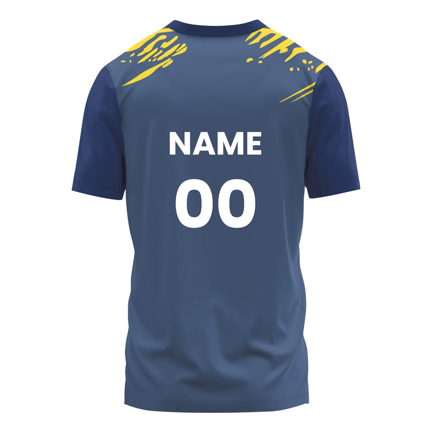 प्रीमियम V नेक जर्सी - कस्टम टीमवियर - ब्लू और येलो - सैंपल