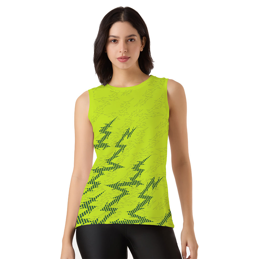VoltStrike Green Personalised Sleeveless Gym Singlet for Women | Quick Dry Fit Top