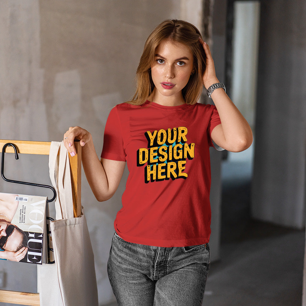 Custom Women Red Cotton T-Shirt | Design Your Own Printed Tee